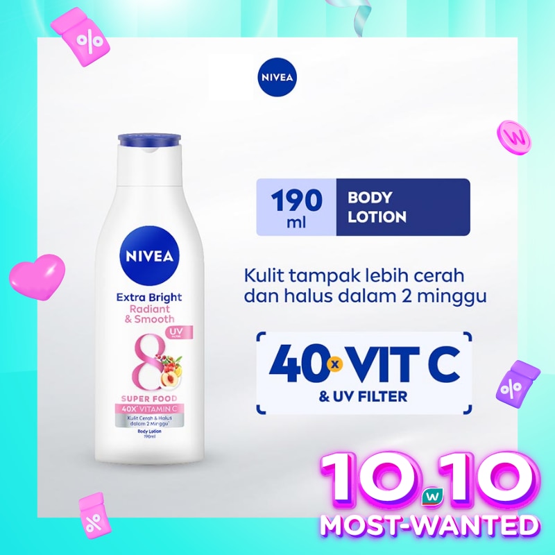 Promo Harga Nivea Body Lotion Extra White Radiant & Smooth 200 ml - Watsons