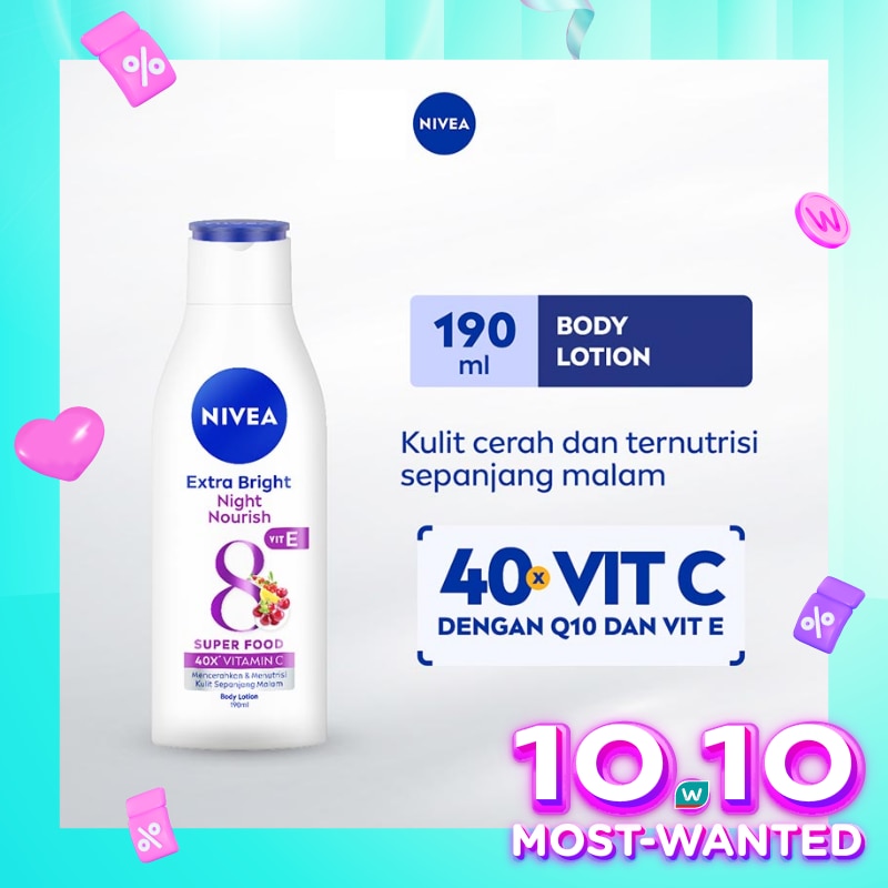 Promo Harga Nivea Body Lotion Extra White Night Nourish 200 ml - Watsons