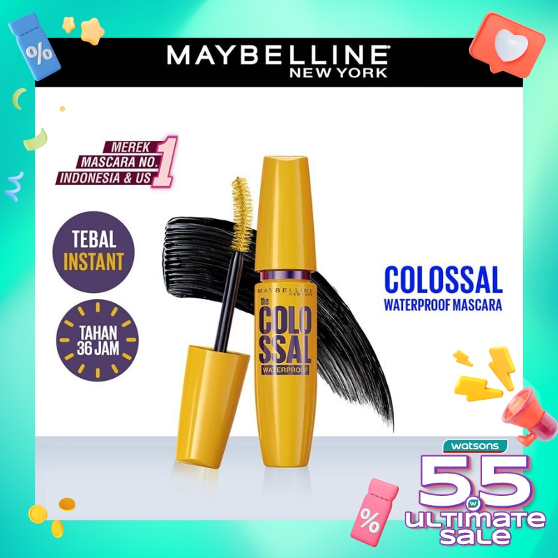 Promo Harga Maybelline Colossal Waterproof Black 9 ml - Watsons
