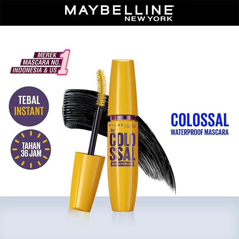 Promo Harga Maybelline Colossal Waterproof Black 9 ml - Watsons