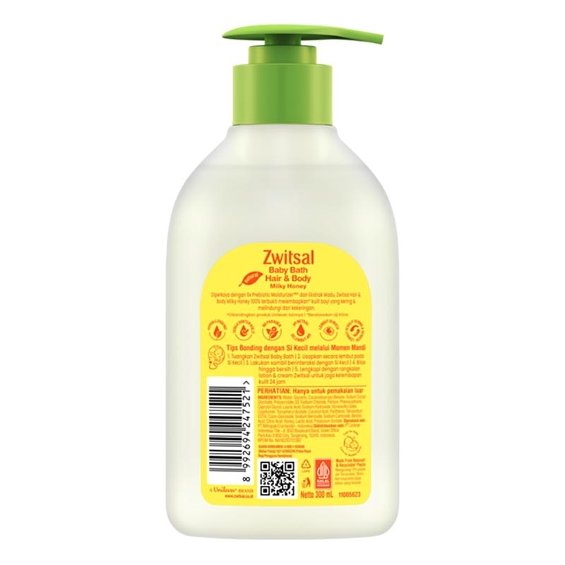 Zwitsal Baby Bath Hair & Body Milky Honey 300ml