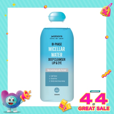 WATSONS - Watsons Bi-Phase Micellar Water Deep Cleanser Lip & Eye 500ml