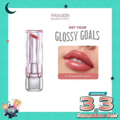 WARDAH Glossicle Peptide Balm 01 Sparkling Peach 3.2g - Dilengkapi dengan Peptide & UV Filter - Memperkuat Lip Barrier