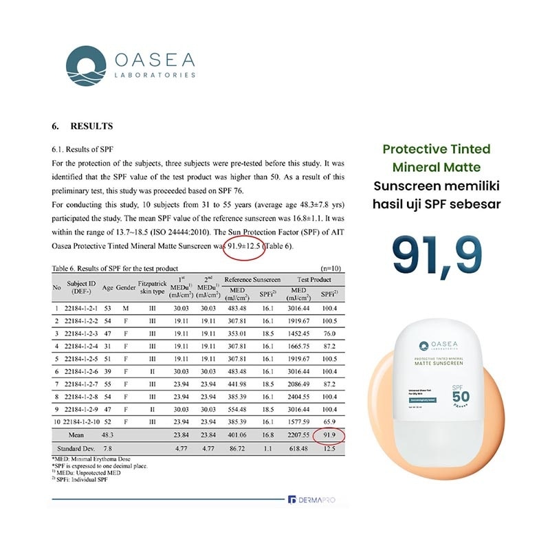Oasea Protective Tinted Mineral Matte Sunscreen 30ml
