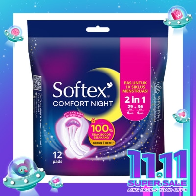 Softex Comfort Night 2in1 12'S - Pembalut Malam