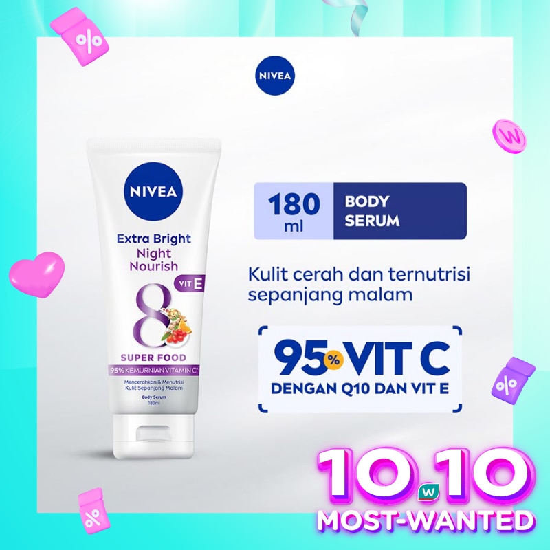 Promo Harga Nivea Body Serum Extra White Night Nourish 180 ml - Watsons