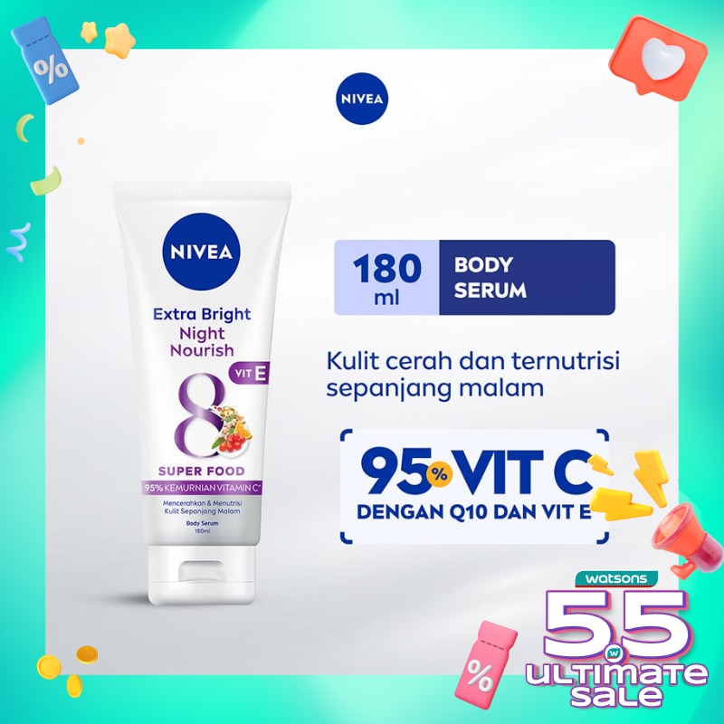 Promo Harga Nivea Body Serum Extra White Night Nourish 180 ml - Watsons