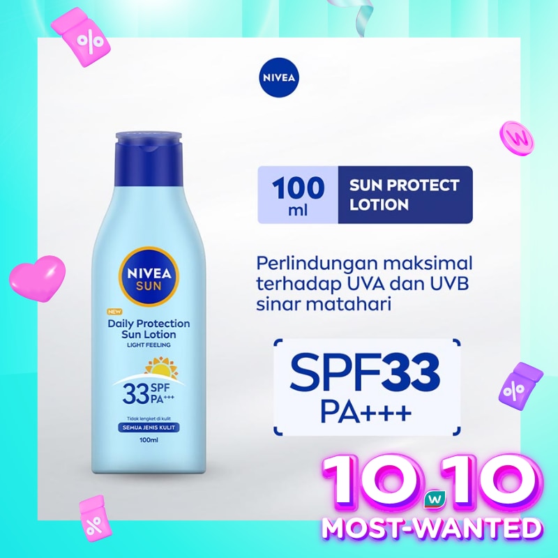 Promo Harga Nivea Daily Protection Sun Lotion SPF 33 PA++ 100 ml - Watsons