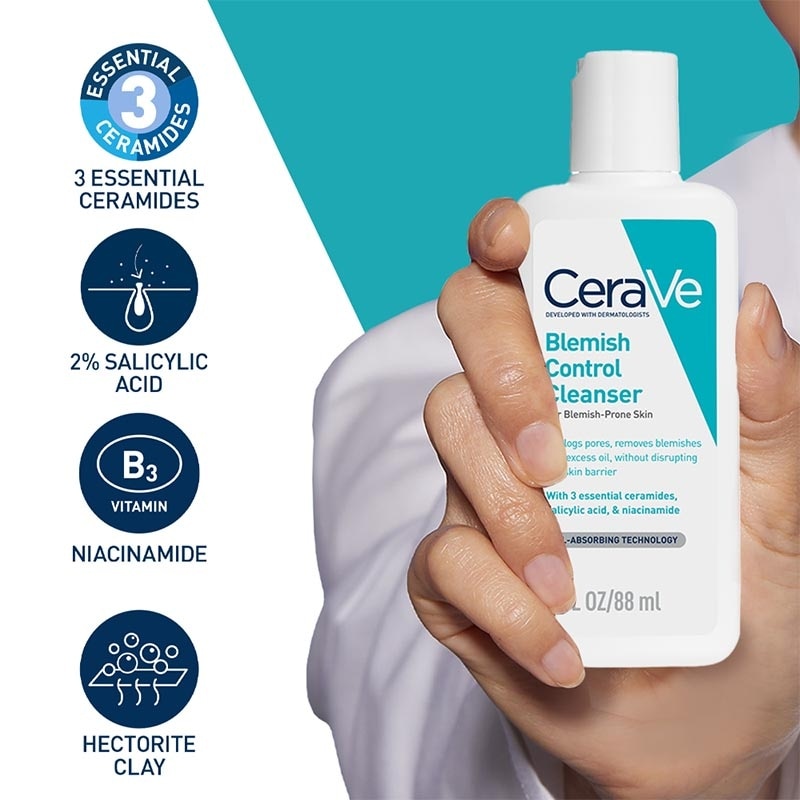 CeraVe Blemish Control Cleanser 88ml - Daily Gentle Face Cleanser for Acne Prone Skin