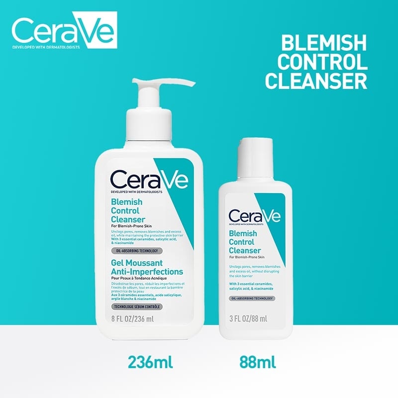 CeraVe Blemish Control Cleanser 88ml - Daily Gentle Face Cleanser for Acne Prone Skin