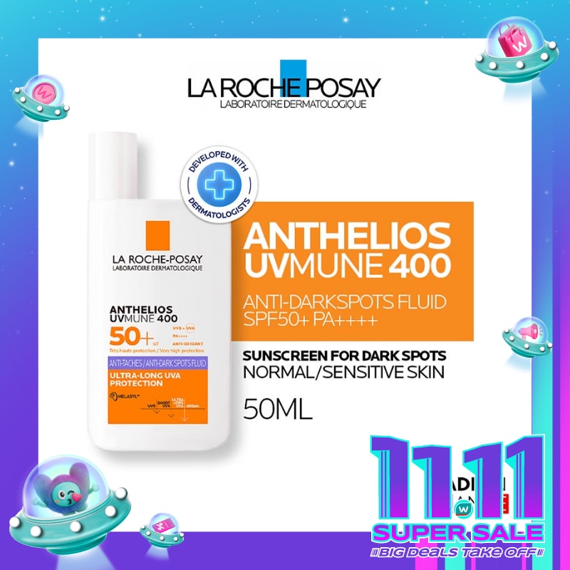 La Roche Posay Anthelios UVMune 400 Anti-Dark Spots Fluid SPF50+ PA++++ 50ml -  Sunscreen Kulit Normal/Sensitive dengan Noda Hitam