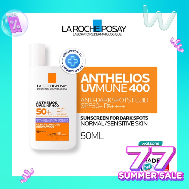 La Roche Posay Anthelios UVMune 400 Anti-Dark Spots Fluid SPF50+ PA++++ 50ml -  Sunscreen Kulit Normal/Sensitive dengan Noda Hitam