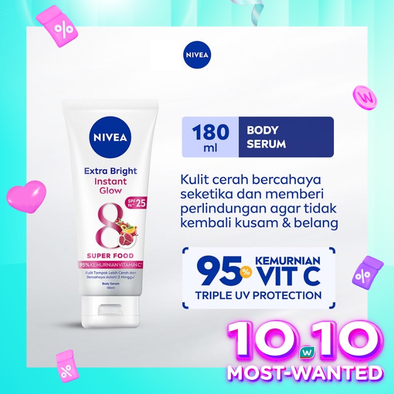Promo Harga Nivea Body Serum Extra White Care & Protect 180 ml - Watsons