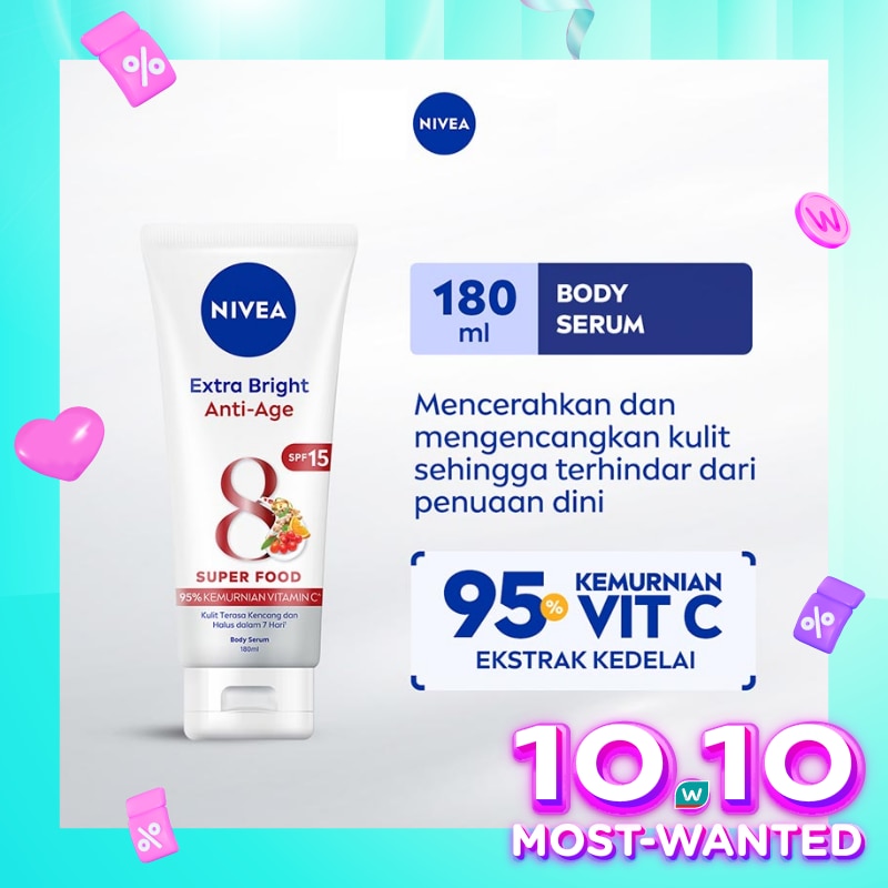 Promo Harga Nivea Body Serum Extra White Anti Age 180 ml - Watsons