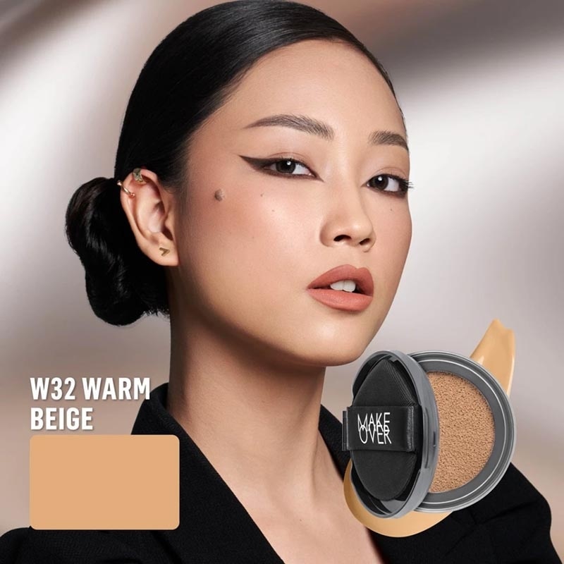 Make Over Hydrastay Prismatic Glass Cushion W32 Warm Beige 12g - Refill
