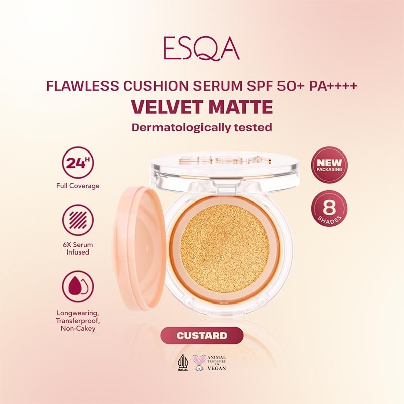 Esqa Flawless Cushion Serum SPF 50+ PA++++ Velvet Matte Custard 15g