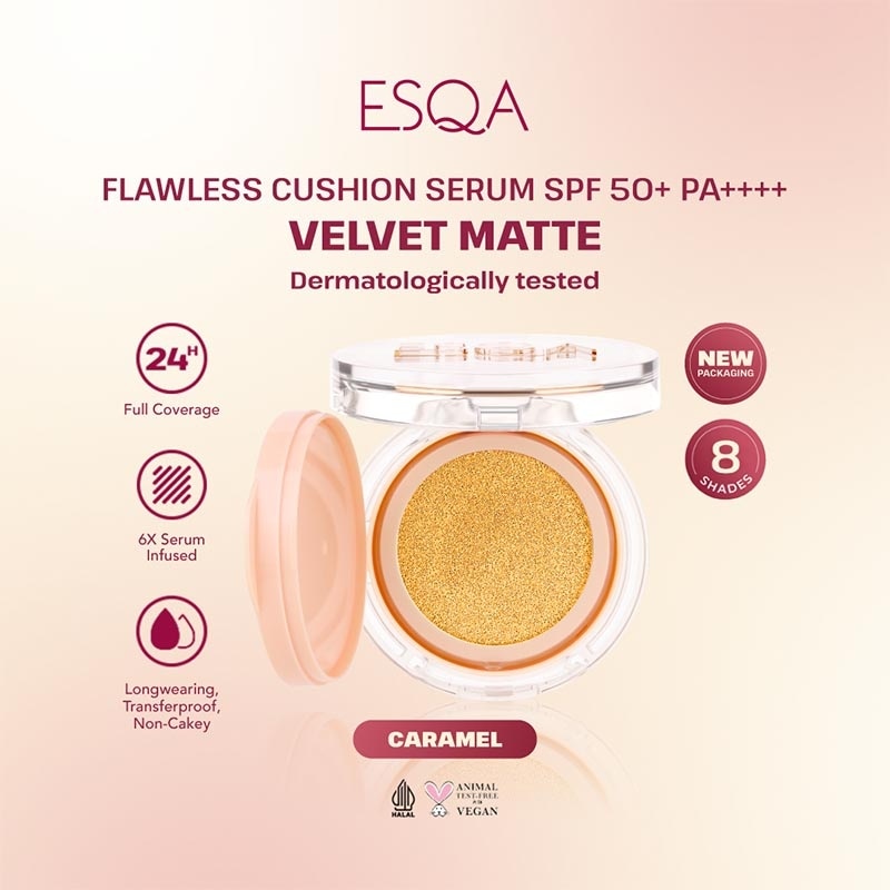 Esqa Flawless Cushion Serum SPF 50+ PA++++ Velvet Matte Caramel 15g
