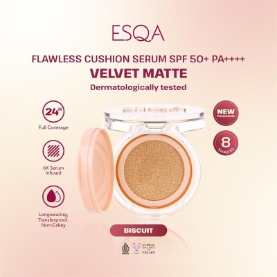 ESQA Esqa Flawless Cushion Serum SPF 50+ PA++++ Velvet Matte Biscuit 15g