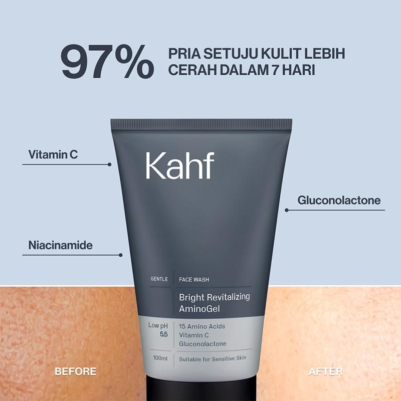 Kahf Bright Revitalizing Amino Gel Face Wash 100ml - Sabun Cuci Muka Pria