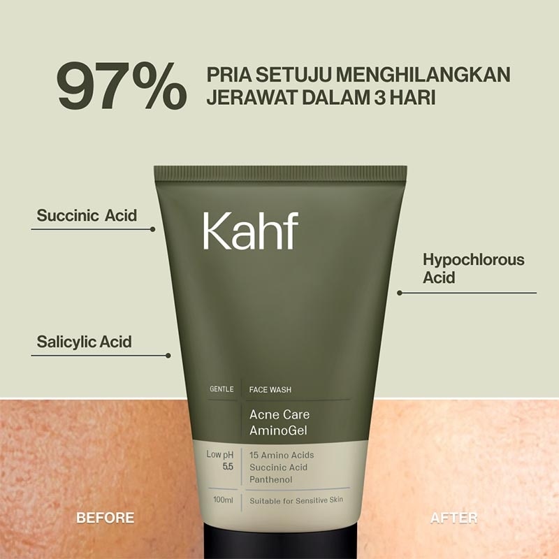 Kahf Acne Relief Amino Gel Face Wash 100ml - Sabun Cuci Muka Pria