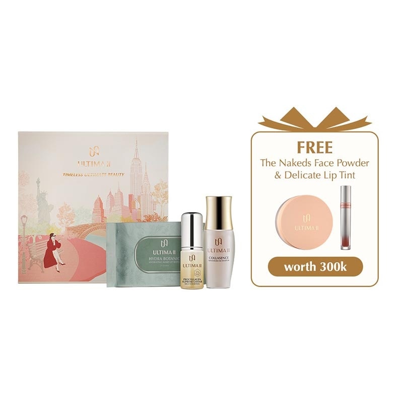 Ultima II Timeless Ultimate Beauty Kit free Delicate Lip Tint Rose and The Nakeds Face Powder 3L