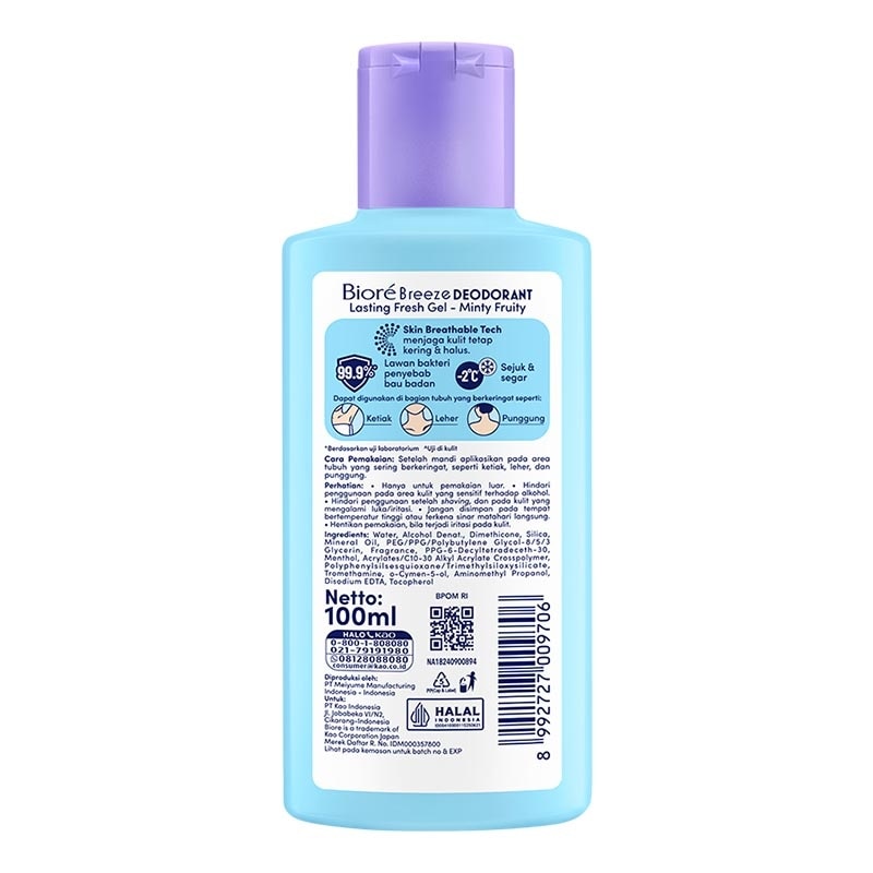 Breeze Deodorant Lasting Fresh Gel Minty Fruity 100ml