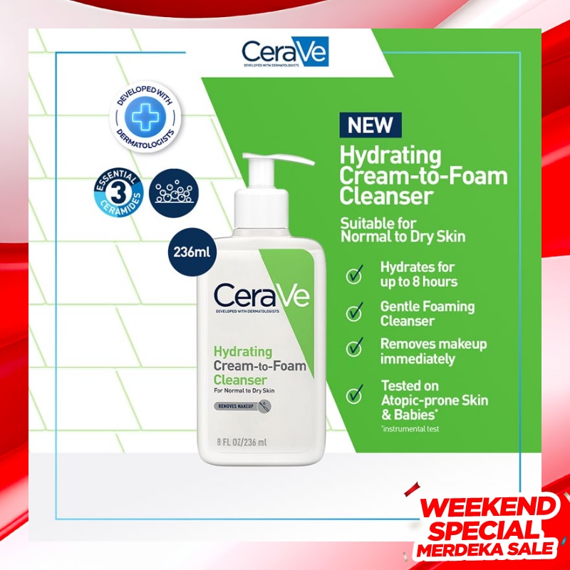 CeraVe Hydrating Cream-to-Foam Facial Cleanser 236ml - Makeup Remover
