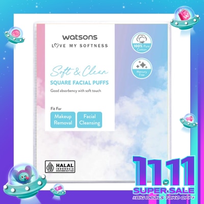 WATSONS Love My Softness Square Facial Puffs 35g - Kapas Lembut