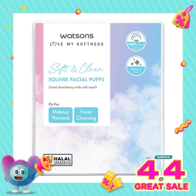 WATSONS - Love My Softness Square Facial Puffs 35g - Kapas Lembut