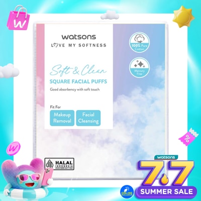 WATSONS COLLECTION - Love My Softness Square Facial Puffs 35g - Kapas Lembut