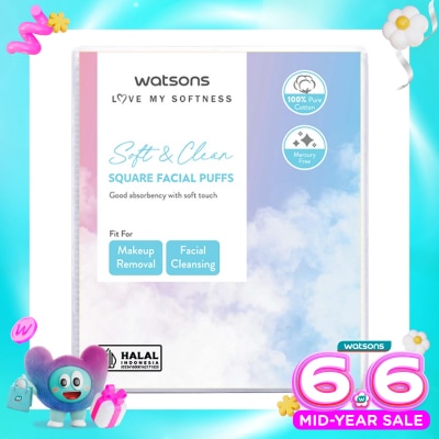 WATSONS COLLECTION - Love My Softness Square Facial Puffs 35g - Kapas Lembut