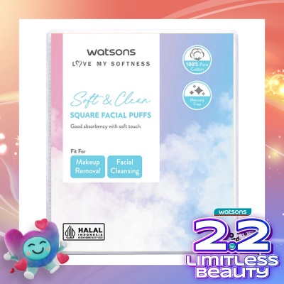 WATSONS Love My Softness Square Facial Puffs 35g - Kapas Lembut