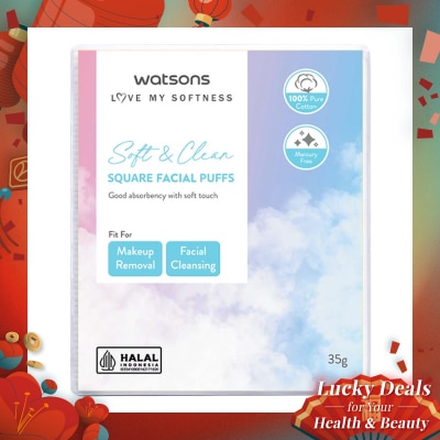 WATSONS Love My Softness Square Facial Puffs 35g - Kapas Lembut