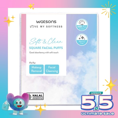 WATSONS - Love My Softness Square Facial Puffs 35g - Kapas Lembut