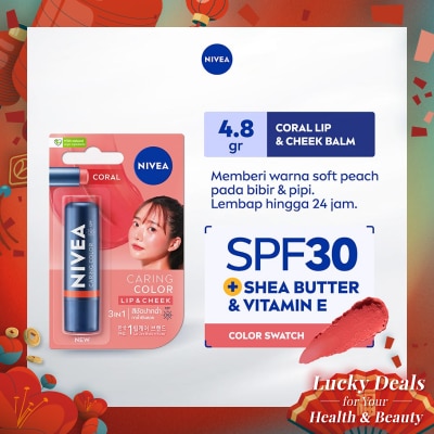 NIVEA Lip Balm Caring Color Coral 3 in 1 SPF 30 4.8g