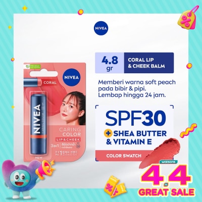 NIVEA - Lip Balm Caring Color Coral 3 in 1 SPF 30 4.8g