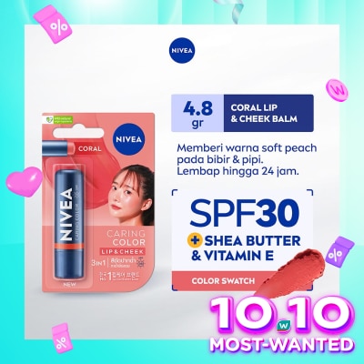 NIVEA Lip Balm Caring Color Coral 3 in 1 SPF 30 4.8g