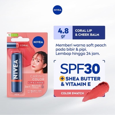 NIVEA Lip Balm Caring Color Coral 3 in 1 SPF 30 4.8g
