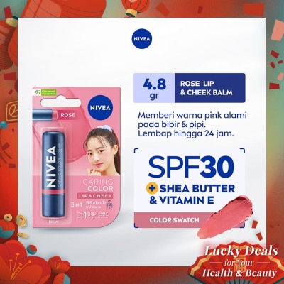 NIVEA Lip Balm Caring Color Rose 3 in 1 SPF 30 4.8g
