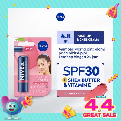 NIVEA - Lip Balm Caring Color Rose 3 in 1 SPF 30 4.8g