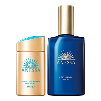 ANESSA Day To Night (Perfect UV Sunscreen Skincare Milk 60ml & Night Sun Care Serum 180ml) - Bundle