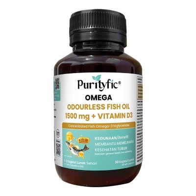 PURITYFIC Omega Odourless Fish Oil 1500mg + Vitamin D3 30'S