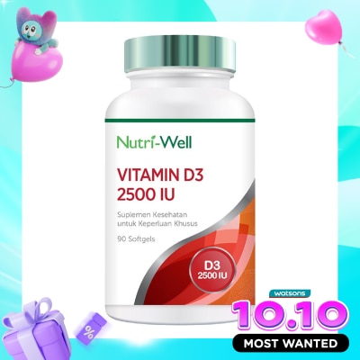 NUTRIWELL Vitamin D3 2500IU Softgel 90'S image