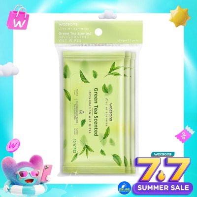 WATSONS COLLECTION - Green Tea Scented Invigorating Wet Wipes 3X10'S