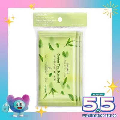 WATSONS - Green Tea Scented Invigorating Wet Wipes 3X10'S
