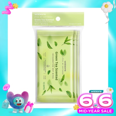 WATSONS COLLECTION - Green Tea Scented Invigorating Wet Wipes 3X10'S