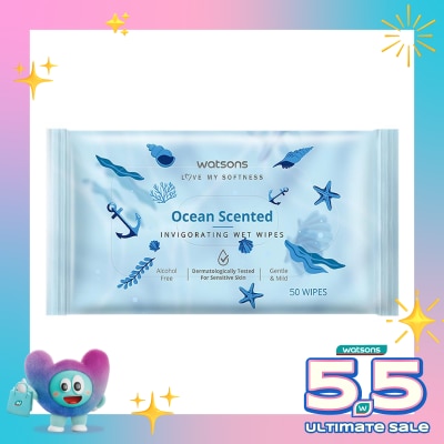 WATSONS - Ocean Scented Invigorating Wet Wipes 50'S