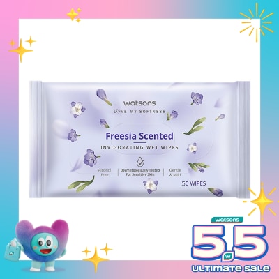 WATSONS - Freesia Scented Invigorating Wet Wipes 50'S