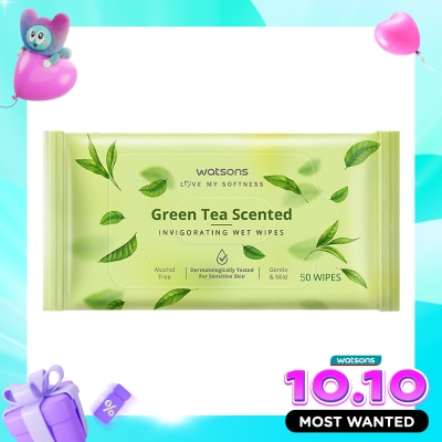 WATSONS COLLECTION Green Tea Scented Invigorating Wet Wipes 50'S image