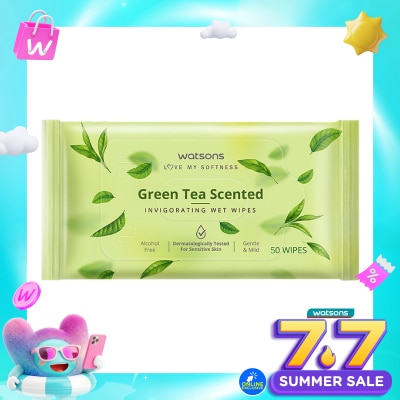 WATSONS COLLECTION - Green Tea Scented Invigorating Wet Wipes 50'S
